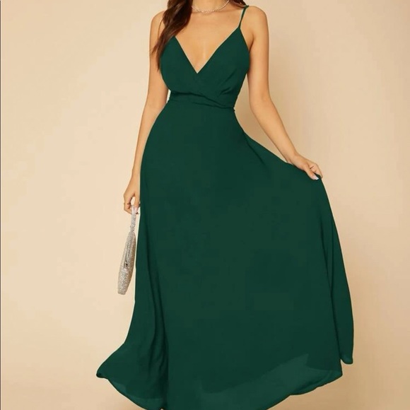 SHEIN Tall Solid Wrap Detail Cami Dress - Dark Green - Picture 4 of 4